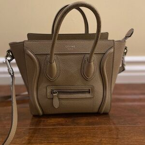 Authentic Celine medium size leather smiling bag-beige color